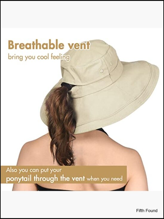 Wide Brim Sun Hat with Ponytail Hole, Foldable, Cotton, Adjustable main image 4